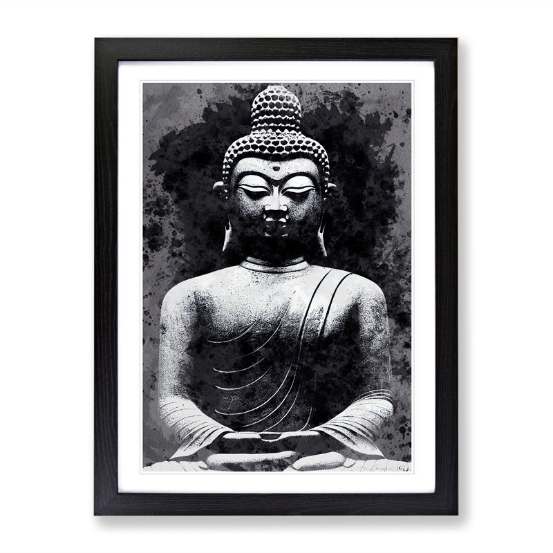Moody Buddha - Single Picture Frame Painting, 64cm H x 46cm W x 2cm D, Black