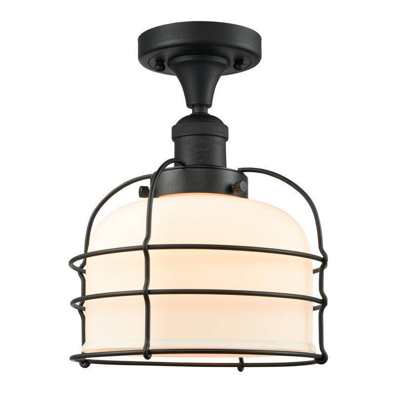 Trevon Glass Semi Flush Mount, Matte White Cased, No Bulb Included, Matte Black