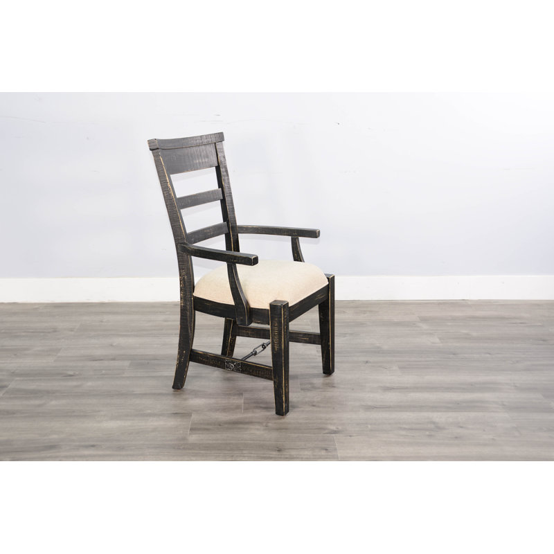 Chelo 20'' H Linen Upholstered Mahogany Armchair, Black Sand, Black