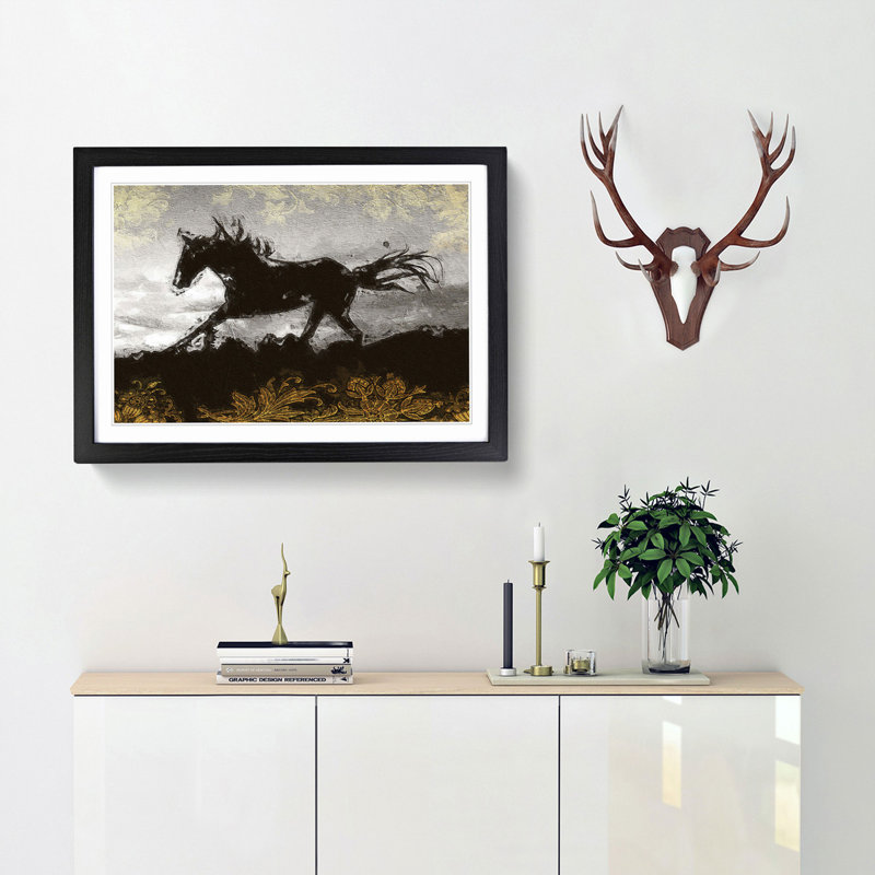 Galloping Horse in Abstract - Framed Print, 27cm H x 36cm W x 2cm D, Black Framed