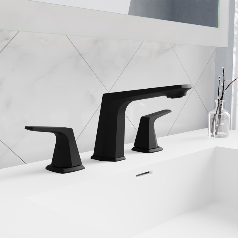 Widespread 2-handle Bathroom Faucet with Drain Assembly, Matte Black