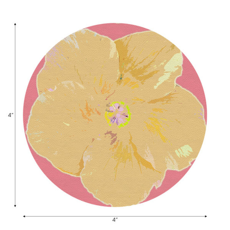 Sous-verres ronds en cuir hibiscus rose, Rose