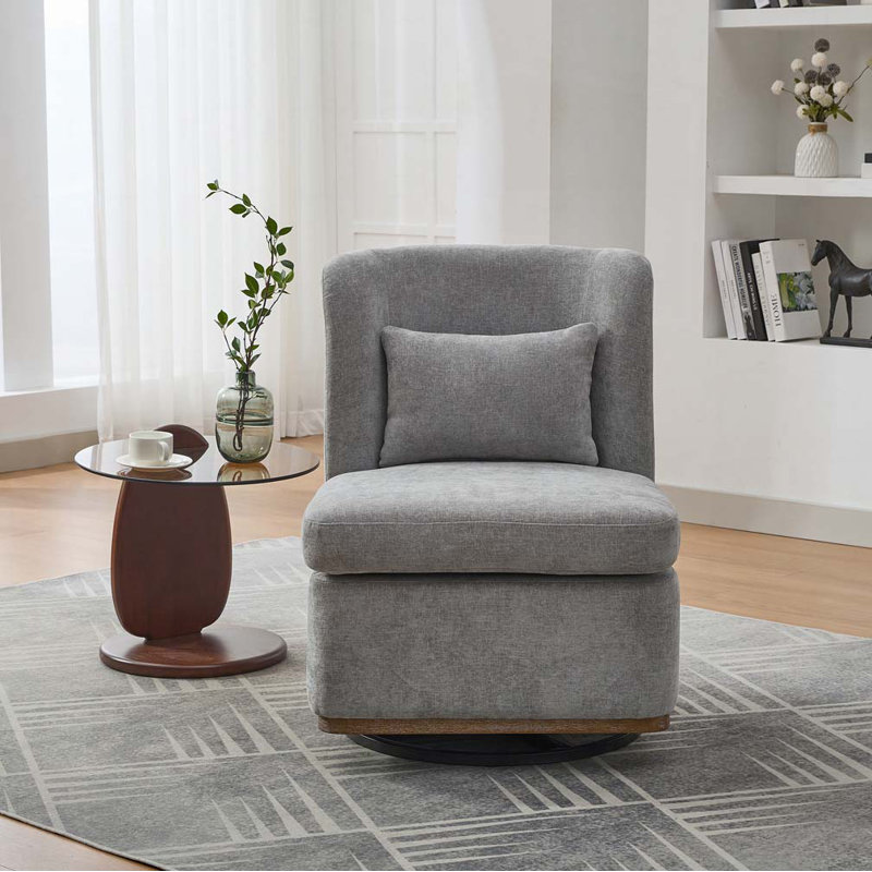 Fauteuil sans accoudoirs pivotant à 25 ° en chenille l 25,2 po avec base en métal, Gris chenille