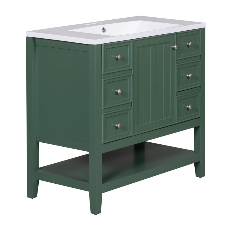 Ensemble de meuble-lavabo 36 po avec lavabo, une armoire et trois tiroirs, Vert