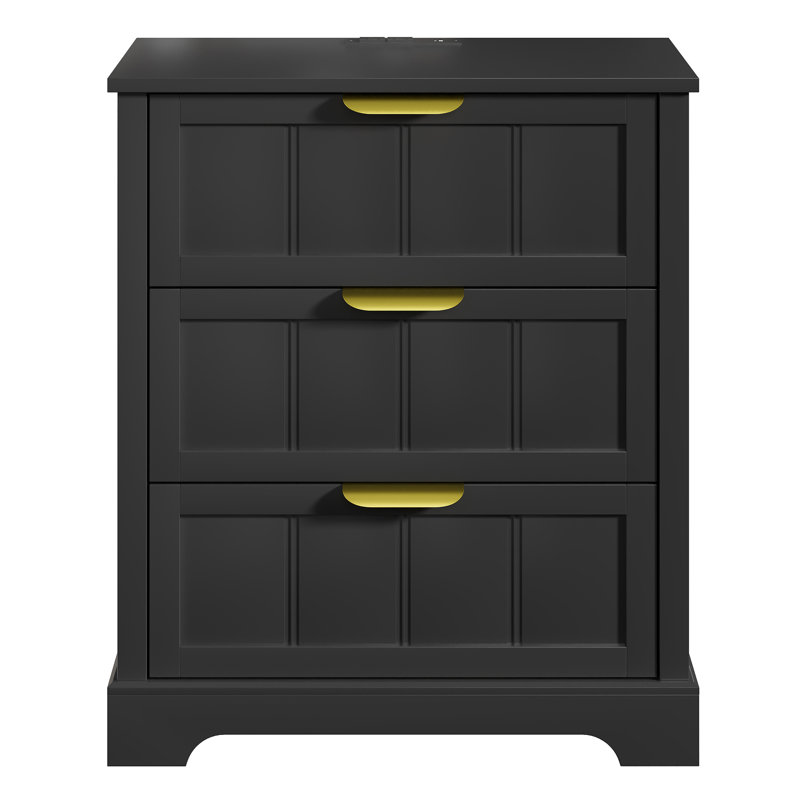 Wooden 23.6" W 3-Drawer Nightstand(Set of 2)