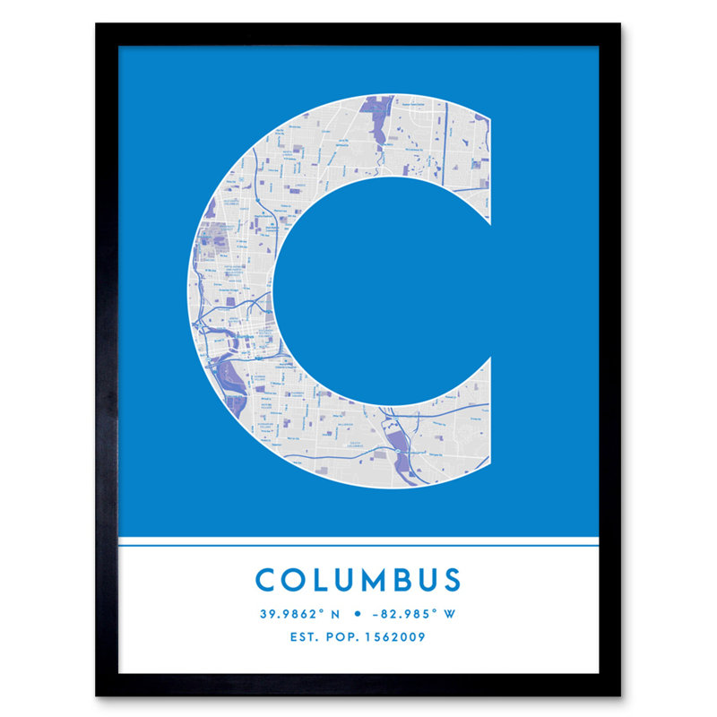 Columbus Ohio United States City Map Blue - Single Picture Frame Typography