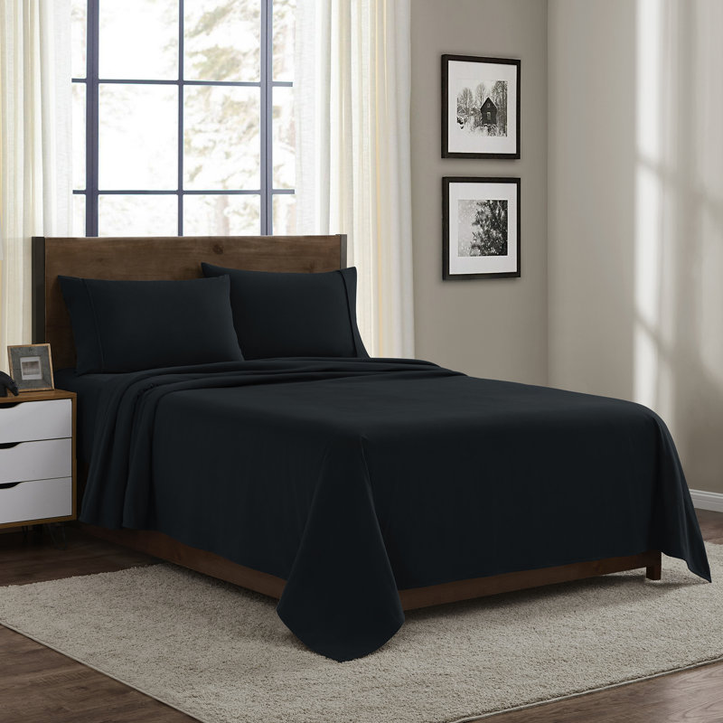 Cotton Flannel Solid Sheets Warm and Cozy Extra Deep Pockets, Black, Twin