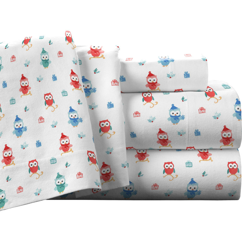 Ensemble de draps 100% coton en flanelle imprimée 175 g / m² Pointehaven, Simple, Hibou