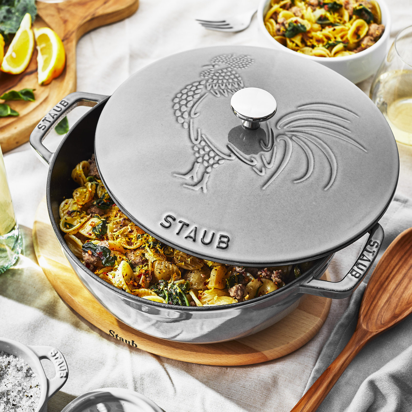 Staub Cast Iron 3.75-Quart Essential French Oven Rooster, Graphite Grey