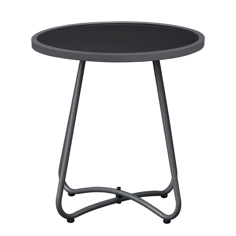All-Weather Outdoor Round Side Table, Tempered Glass Top Patio End Table With Adjustable Feet, Small Coffee Table For Garden, Pool, Balcony