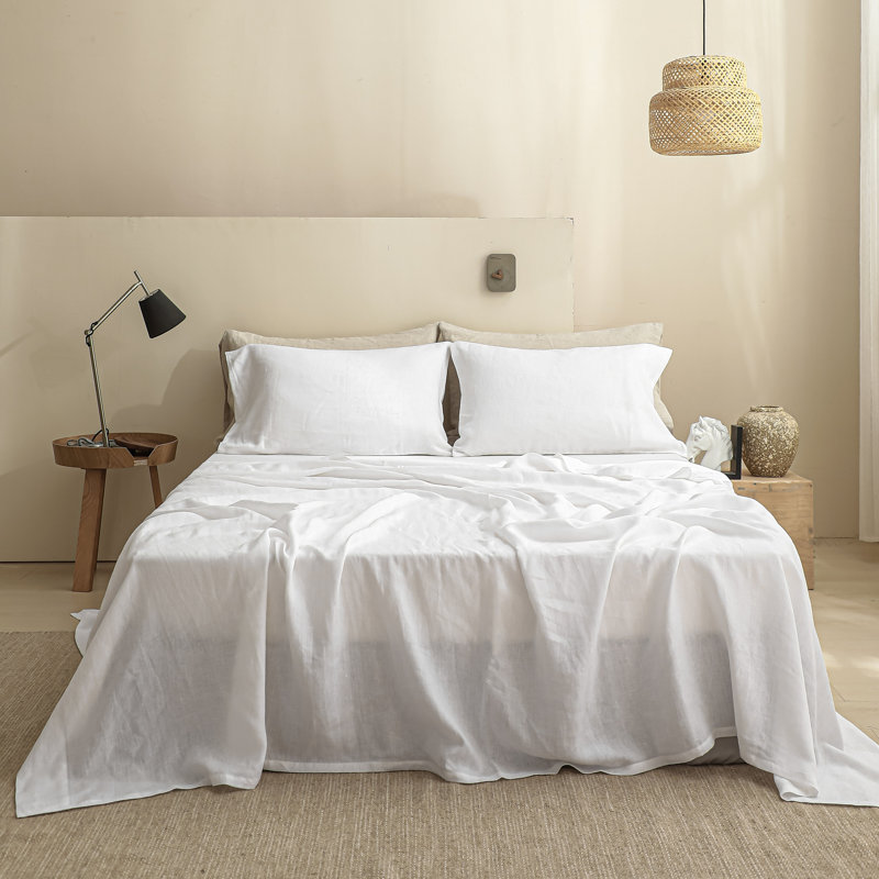 Drap plat en lin (lin, très grand), Drap plat très grand, Blanc