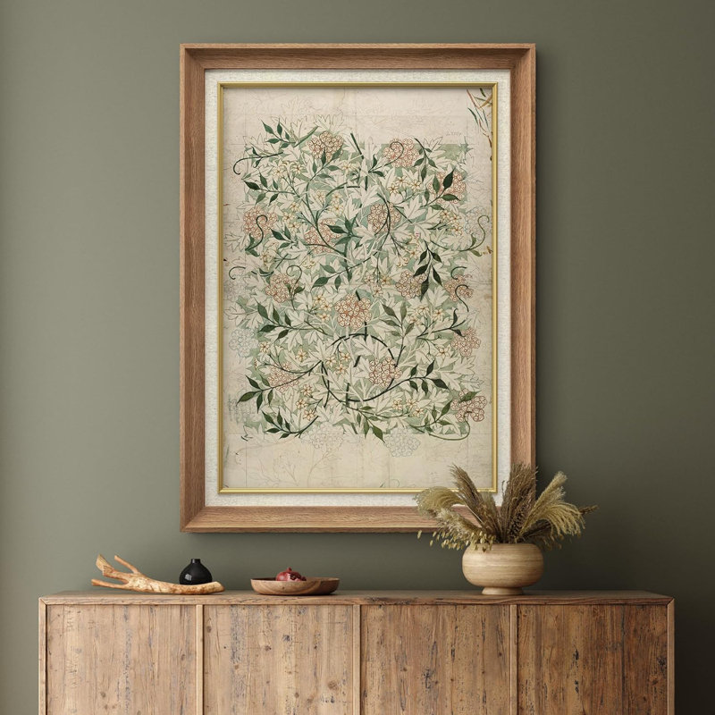 Abstract Green Floral Botanical  - Single Picture Frame Painting on Canvas, Natural