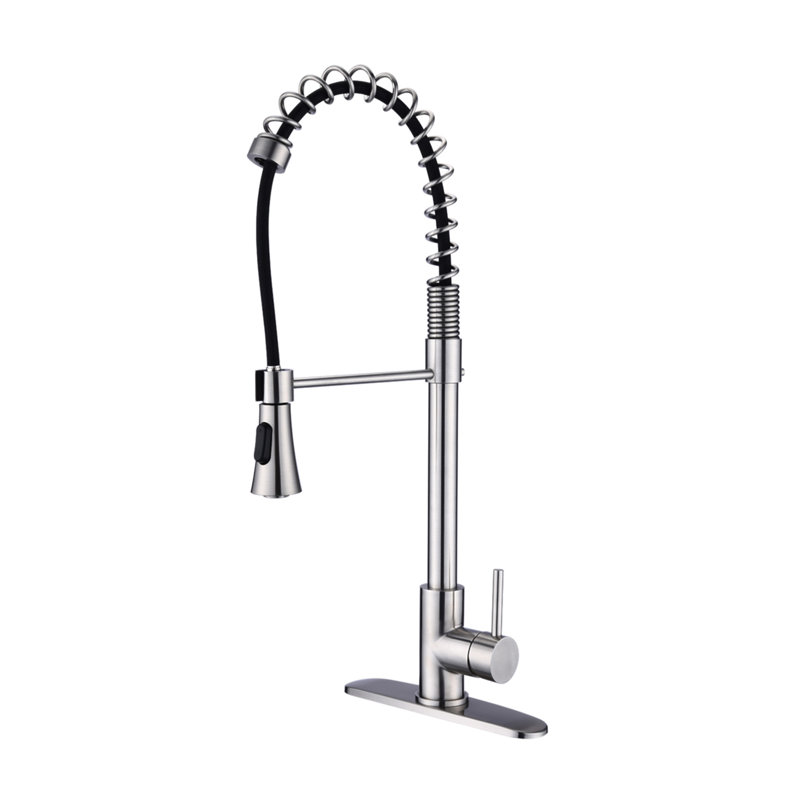 Brushed Nickle Single Handle Commercial Modern Spring High Arc Kitchen Faucet, Brushed Nickel