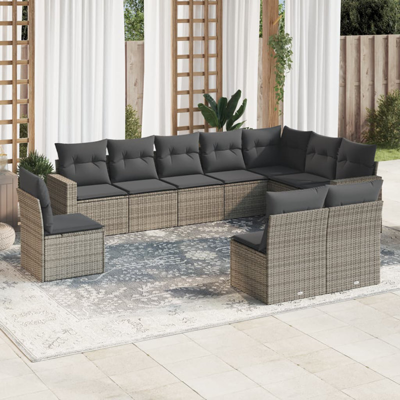 Ensemble de canapé de jardin Vidaxl PE rotin gris, acier thermolaqué, tissu grand