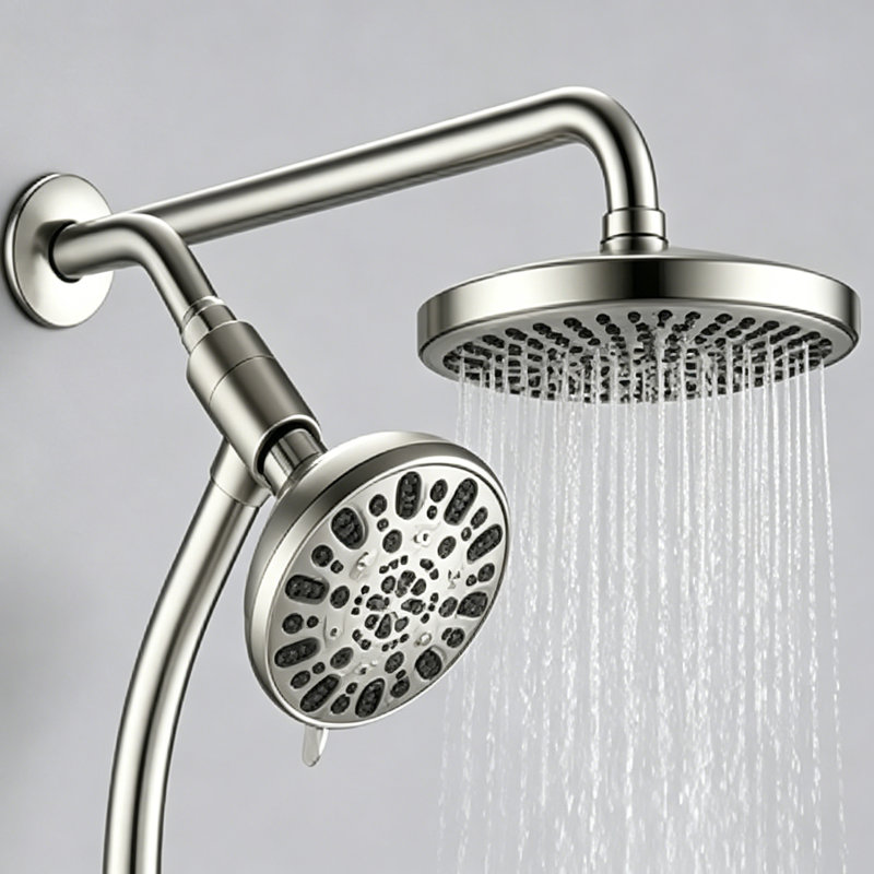 Pomme de douche à pluie coulissante en acier inoxydable sans perçage à 7 réglages, système de spa à double pomme de douche (valve brute incluse)