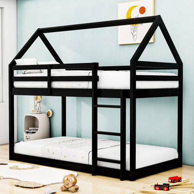 Twin Over Twin Wood Bunk Bed With Built-In Ladder And Guardrails by Harper Orchard