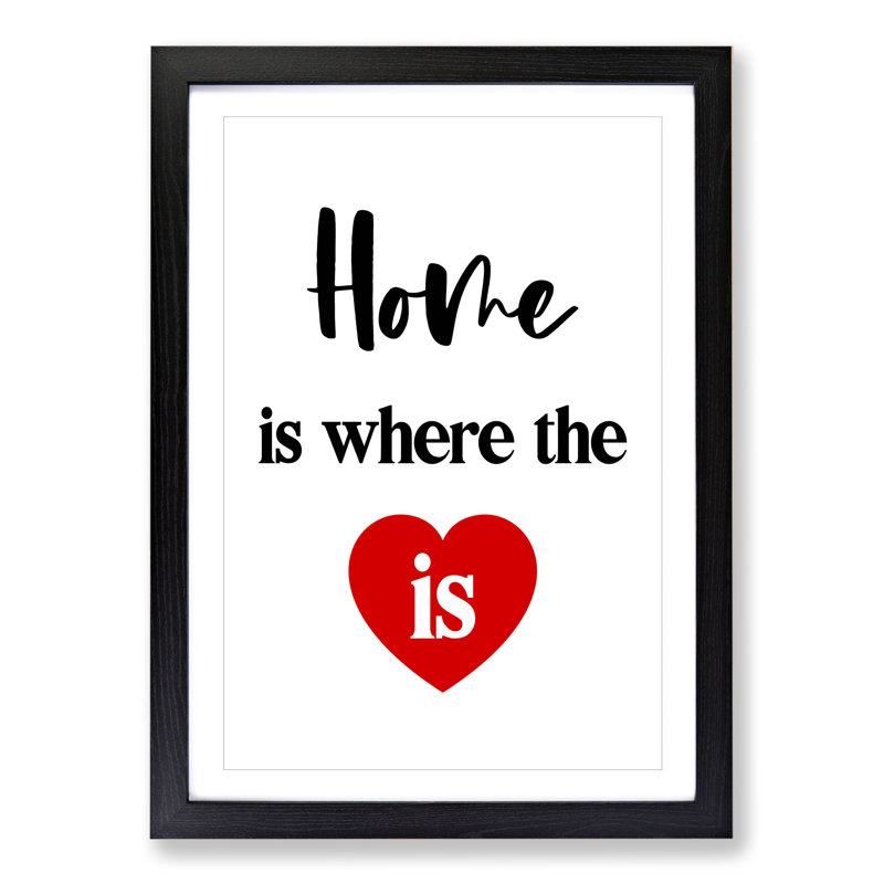 Home Is Where the Heart Is - Picture Frame Typography, 36cm H x 27cm W x 2cm D, Black Framed