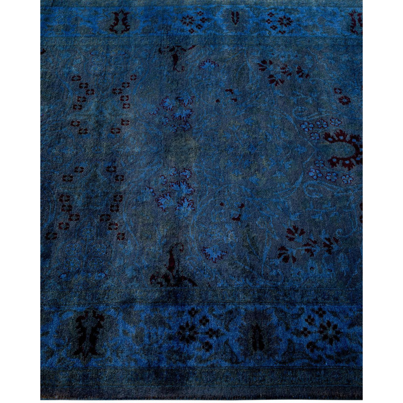Tapis bleu marine noué à la main de conception unique Chimel