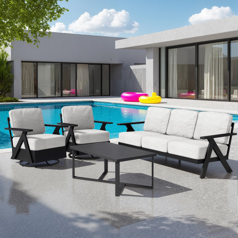 Ensemble de conversation d'extérieur pour 5 personnes avec table, Beige