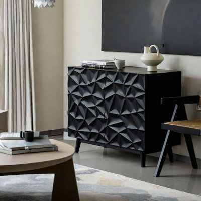 Armoire en chêne noir mat avec poignées rainurées