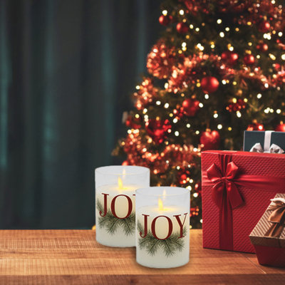 Bougies en verre DEL à piles avec flamme mobile, Joy - 2 pièces