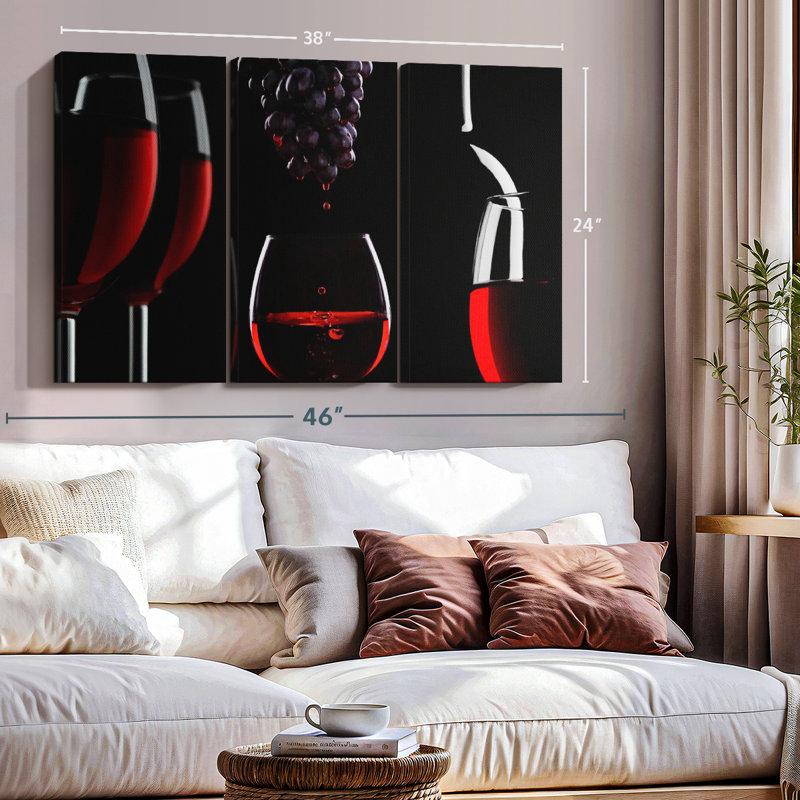 «Red Wine Life», 3 pièces, H 48 po x l 74 po
