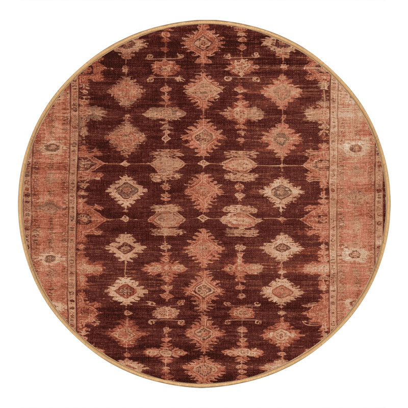 Machine Washable Overdyed Brown Area Rug, Round 8'