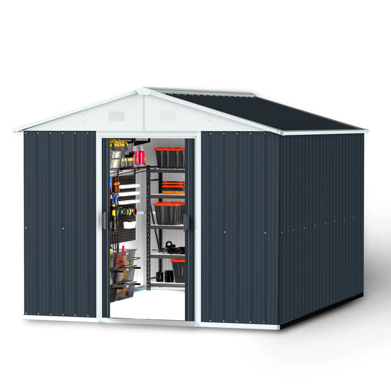 Remise de rangement en acier galvanisé de l 8 pi x 10 pi, Noir