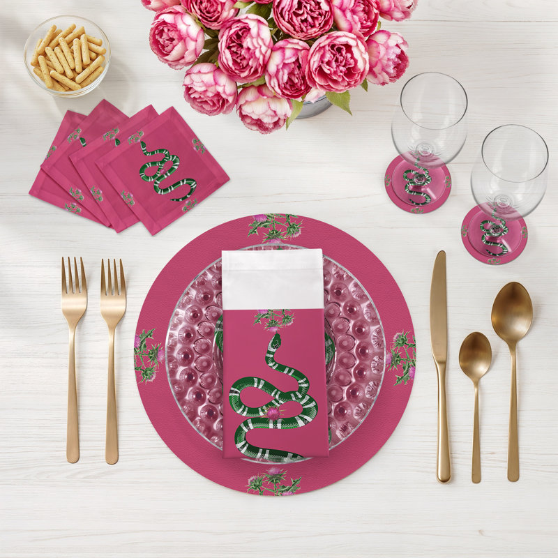 Sous-verres ronds en cuir Thistle and Snake, Rose