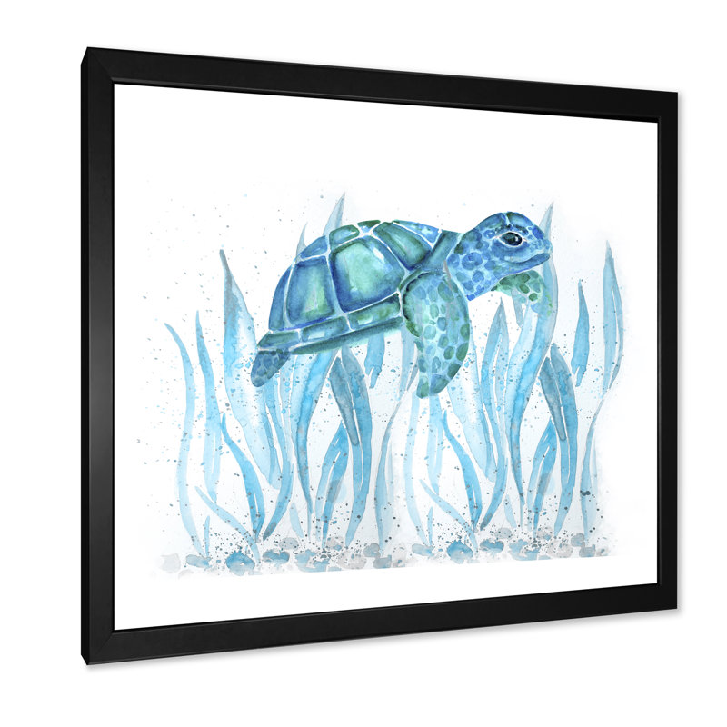 Aquarelle, art de la tortue, Toile avec cadre noir, H 16 po x l 16 po x P 1 po