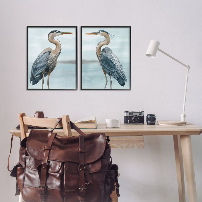 Stupell Industries Detailed Heron Bird Duo 2 Piece Framed Giclee Art Set Design By Grace Popp, H 20 po x l 16 po