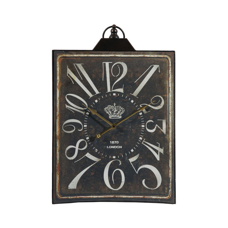 Grande horloge murale rectangulaire noire rétro avec chiffres blancs - cadre en fer