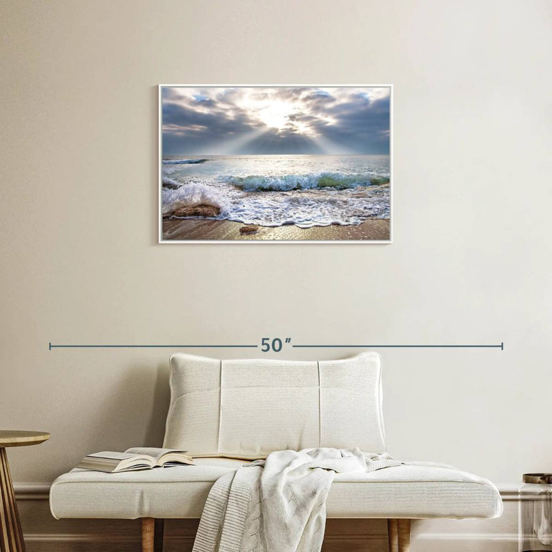 Océan au lever du soleil, Cadre flottant blanc, 31 po x 21 po