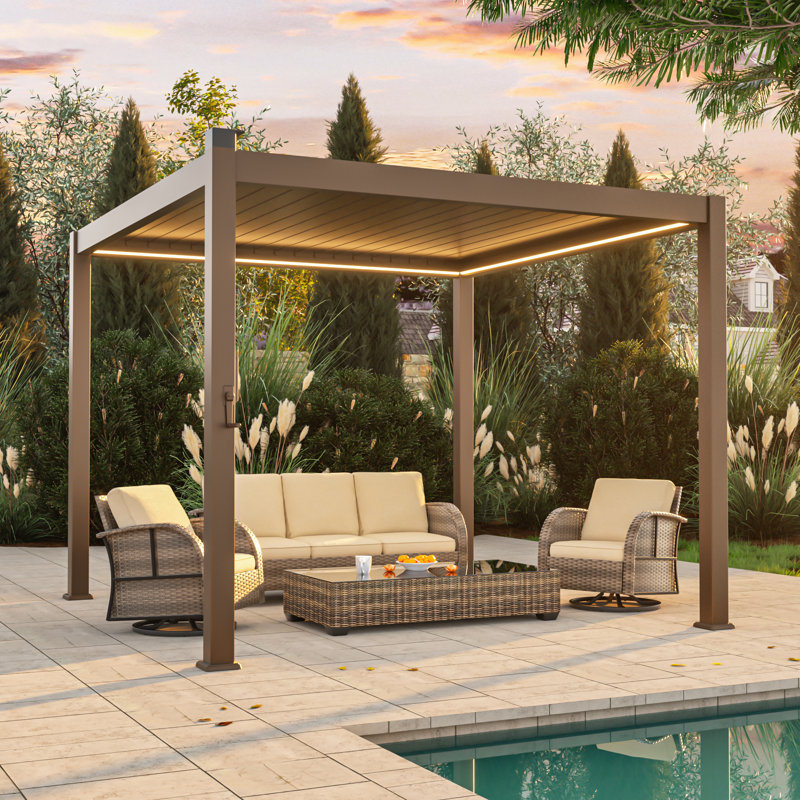 All Aluminum Louvered Roof Pergola with Solar LED, 10x10ft