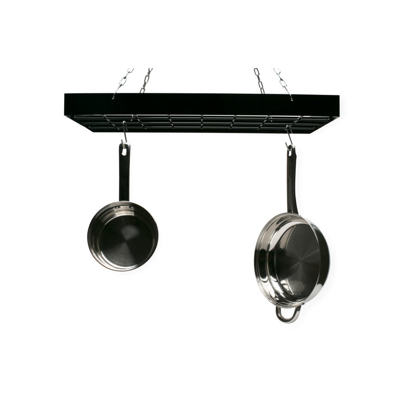 Black Iron Rectangular Hanging Pot Rack with Chains and Hooks