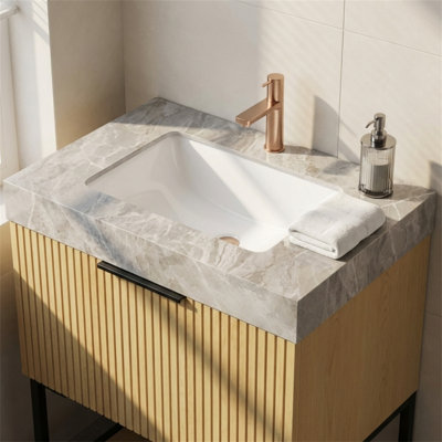 Comptoir en pierre frittée de 30 po avec lavabo encastré en céramique, comptoir de meuble-lavabo seulement (sans armoire, robinet ou drain), trou de robinet pré-percé, trou de trop-plein