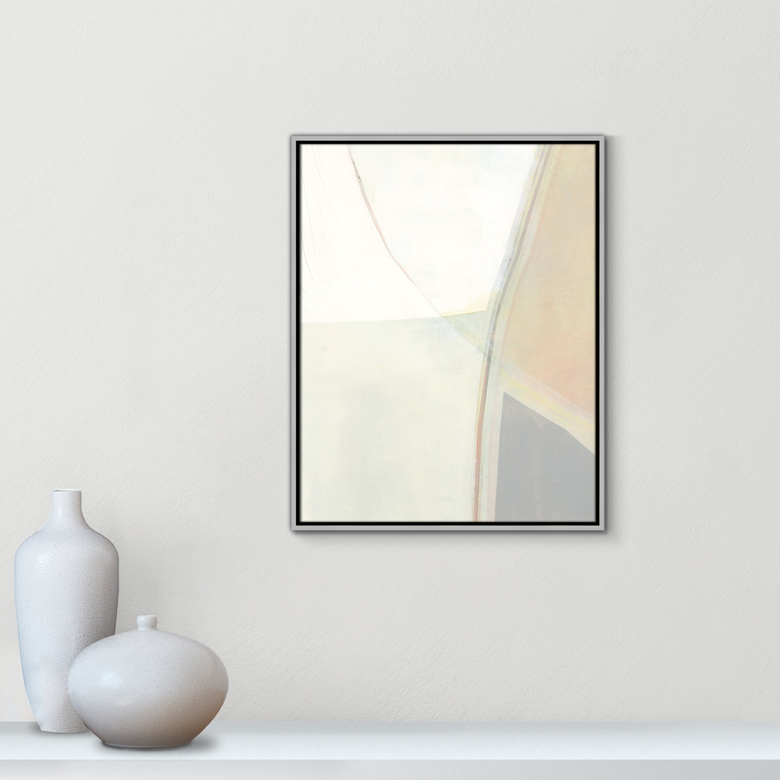 Alexandria "In Neutral II" Painting by Cartissi, Silver Framed Canvas, 29.5" H x 23.5" W x 2" D