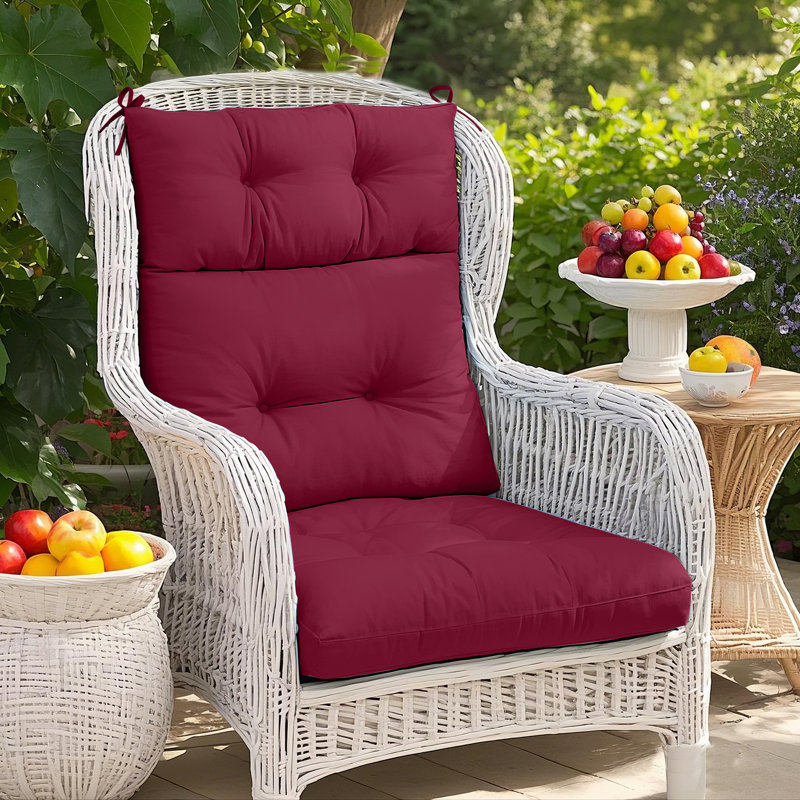 2 Piece 4" Thick High Back Chair Cushion Indoor and Outdoor Seat / Back Cushions with Straps, Red Purple