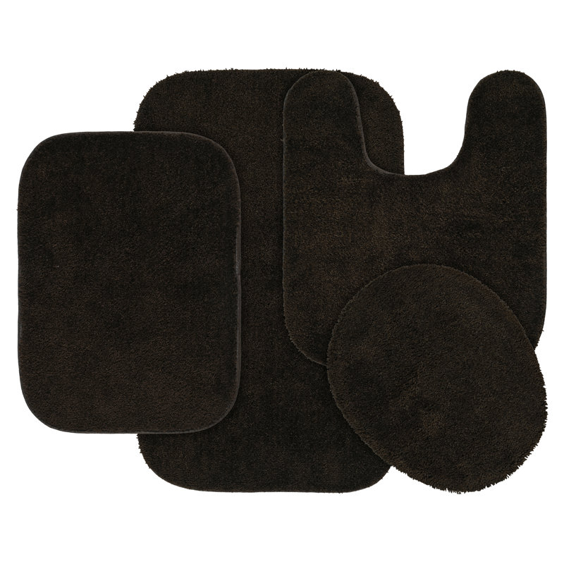 Ensemble de tapis de bain en nylon 4 pièces avec envers antidérapant Mccluney, Chocolat