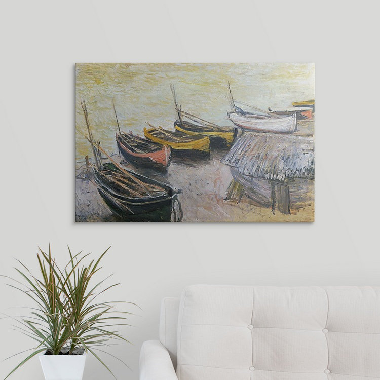 «Bateaux sur la plage, 1883» par Claude Monet, reproduction d'art, H 24 po x l 32 po x P 1 po, Cadre noir