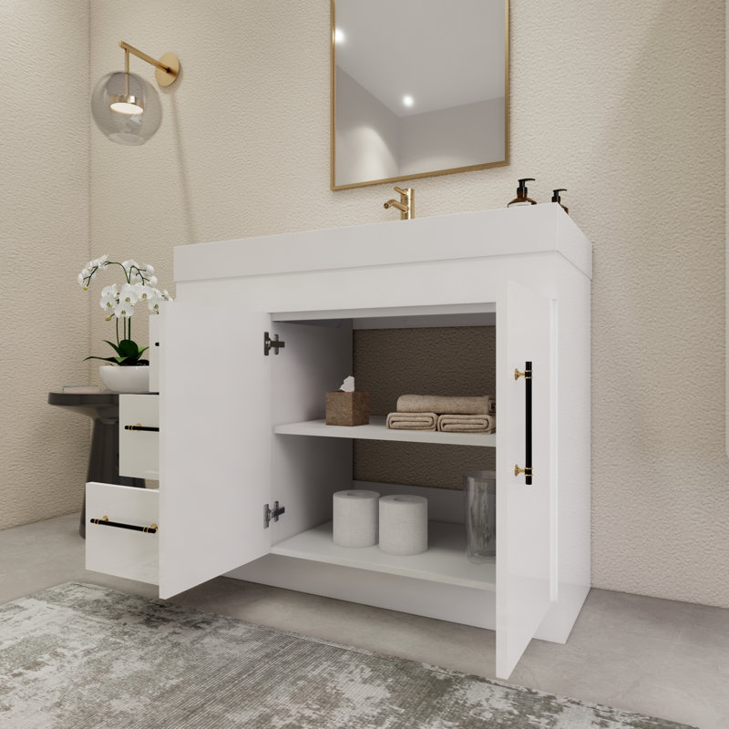 42" Single Bathroom Vanity Set, Glossy White