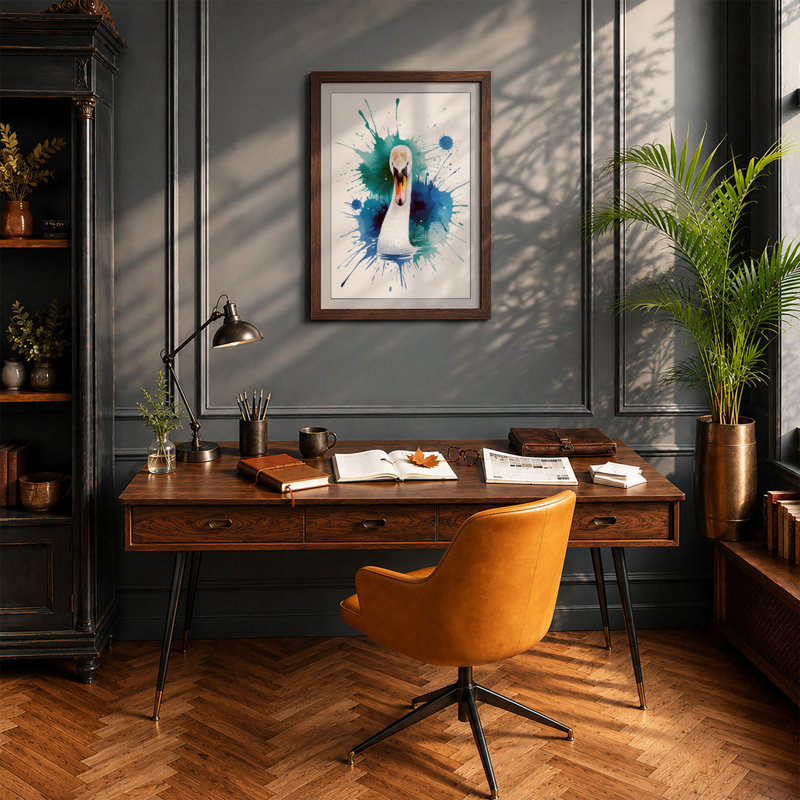 Swan in Splendour Modern - Framed Print, Walnut, A4 - 29.7 x 21.0 cm