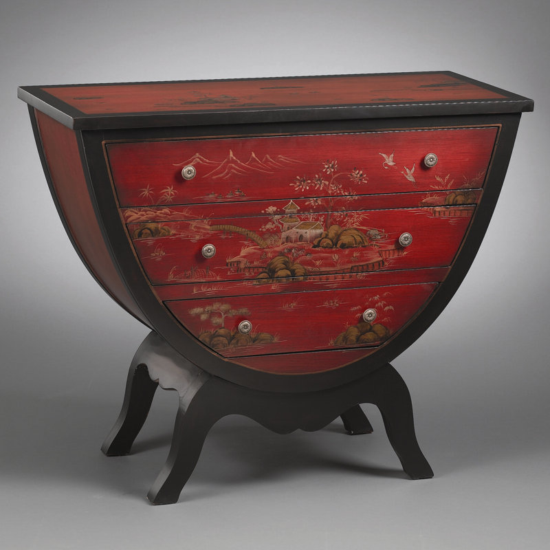Commode en forme de verre 3 tiroirs hour, Noir rouge