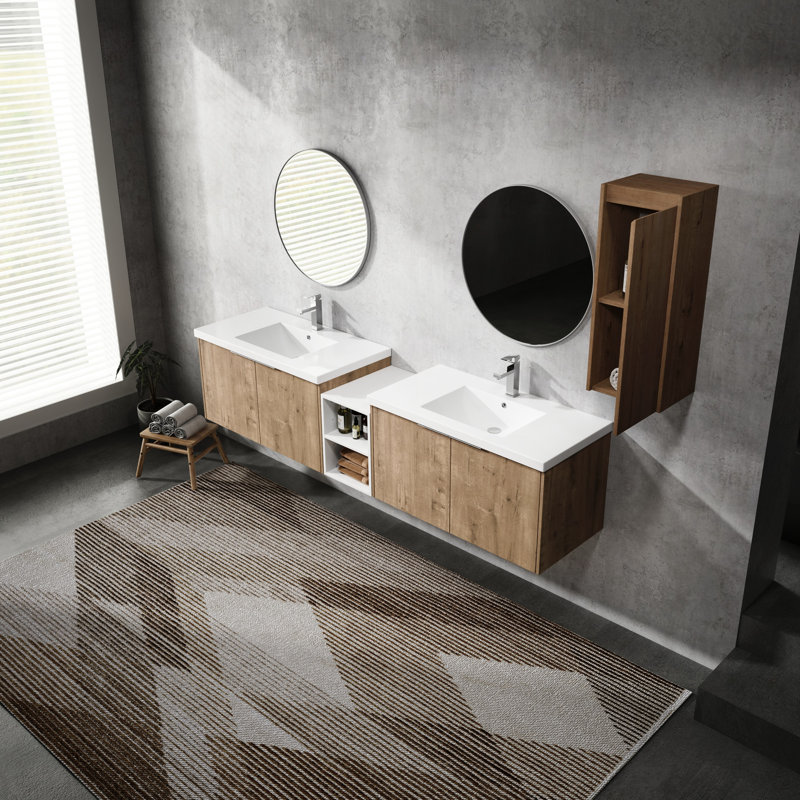 Meuble-lavabo 84 po avec lavabo et armoire d'appoint 84 po - Portes de style contemporain à fermeture douce et silencieuse