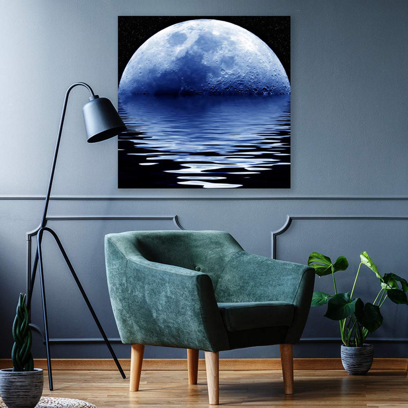 Lune illuminant l'océan bleu X10 sur toile, H 12 po x l 12 po x P 1,5 po