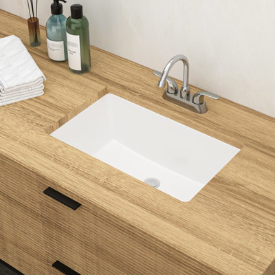 White Ceramic Rectangular Bathroom Undermount Sink 21x13x7.14 Inch, Acid Resistance, Low Water Absorption Smooth Surface, Stain , Adds Space To