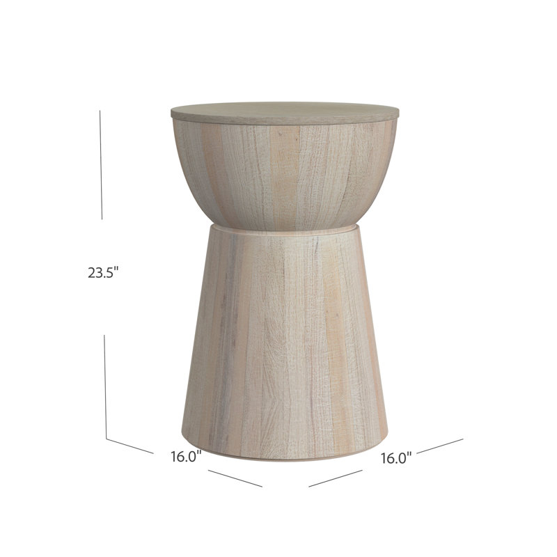 Tifton Round Drum End Table, White Wash