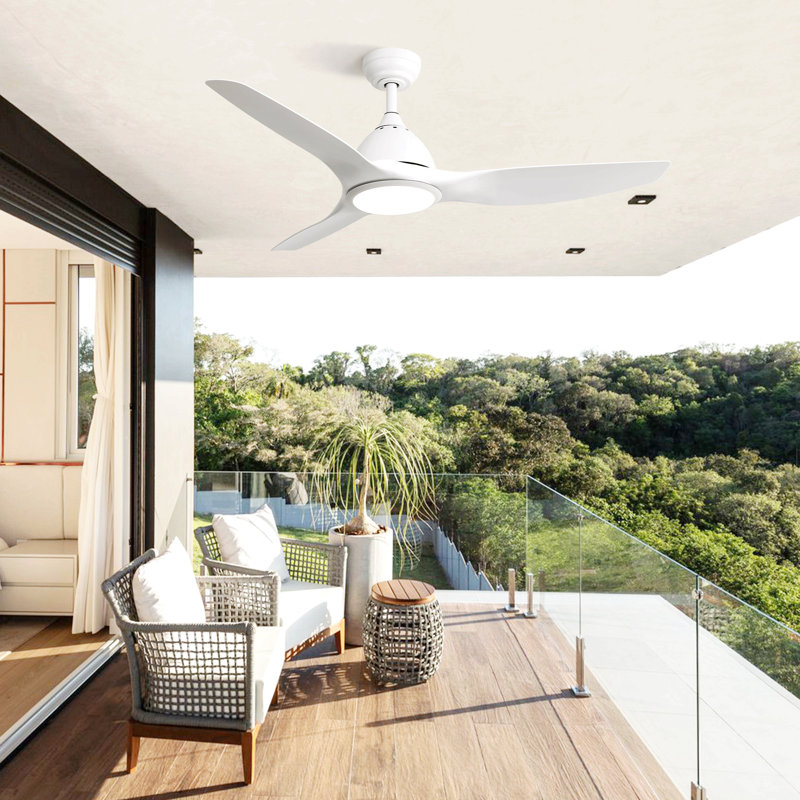 52 Inch Ceiling Fan With Light And 6-Speed Remote Control 3 ABS Fan Blades White For Bredoom Patio, White