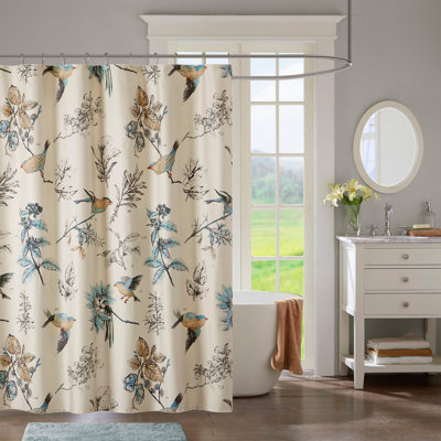 Rideau de douche, imprimé oiseaux et feuilles, rideau de douche Farmhouse pour salle de bain, salle de bain campagne moderne, lavable à la machine, rideau de douche en coton, Quincy, kaki 72 po x 72 po