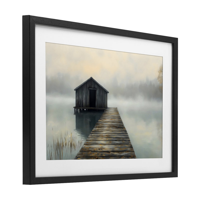 «Lakeside Boathouse Dock», impression sous verre, conception de LSR Creative Studio, H 17 po x l 23 po, Cadre noir minuit